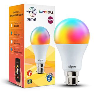 Wipro 9-Watt B22 WiFi Smart LED Bulb with Music Sync (16 Million Colors + Shades of White)